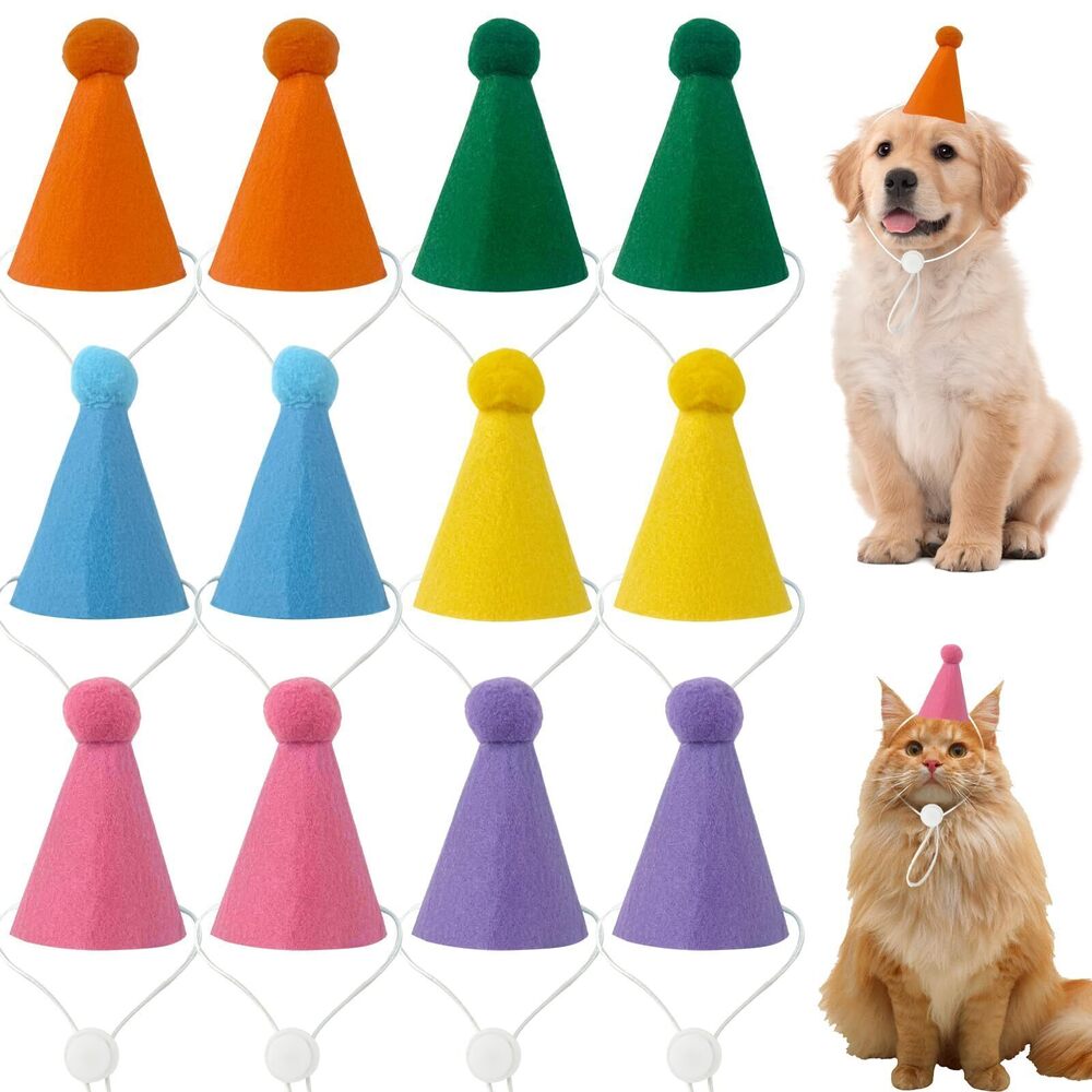 9461 12 Pack Mini Party Hats for Stuffed Animals, Adjustable Cat Puppy
